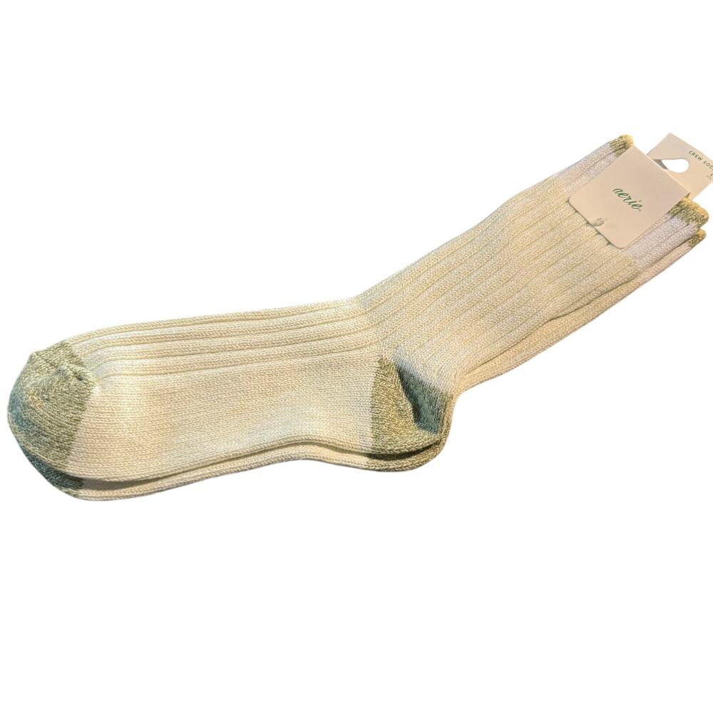 Aerie Cream & Sage Green Ribbed Crew Socks, One Size, NWT